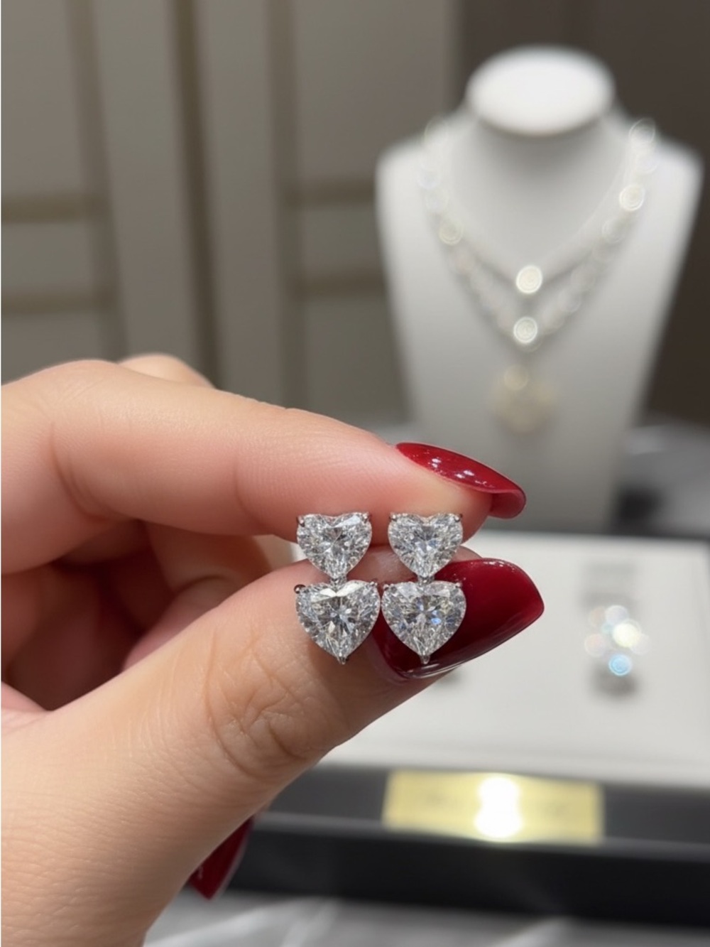 White Gold Plated Heart Drop CZ Earrings. New. - Picture 2 of 6